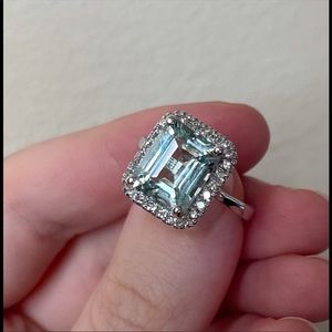 3.3TCW Aquamarine Diamond Ring 14K WG